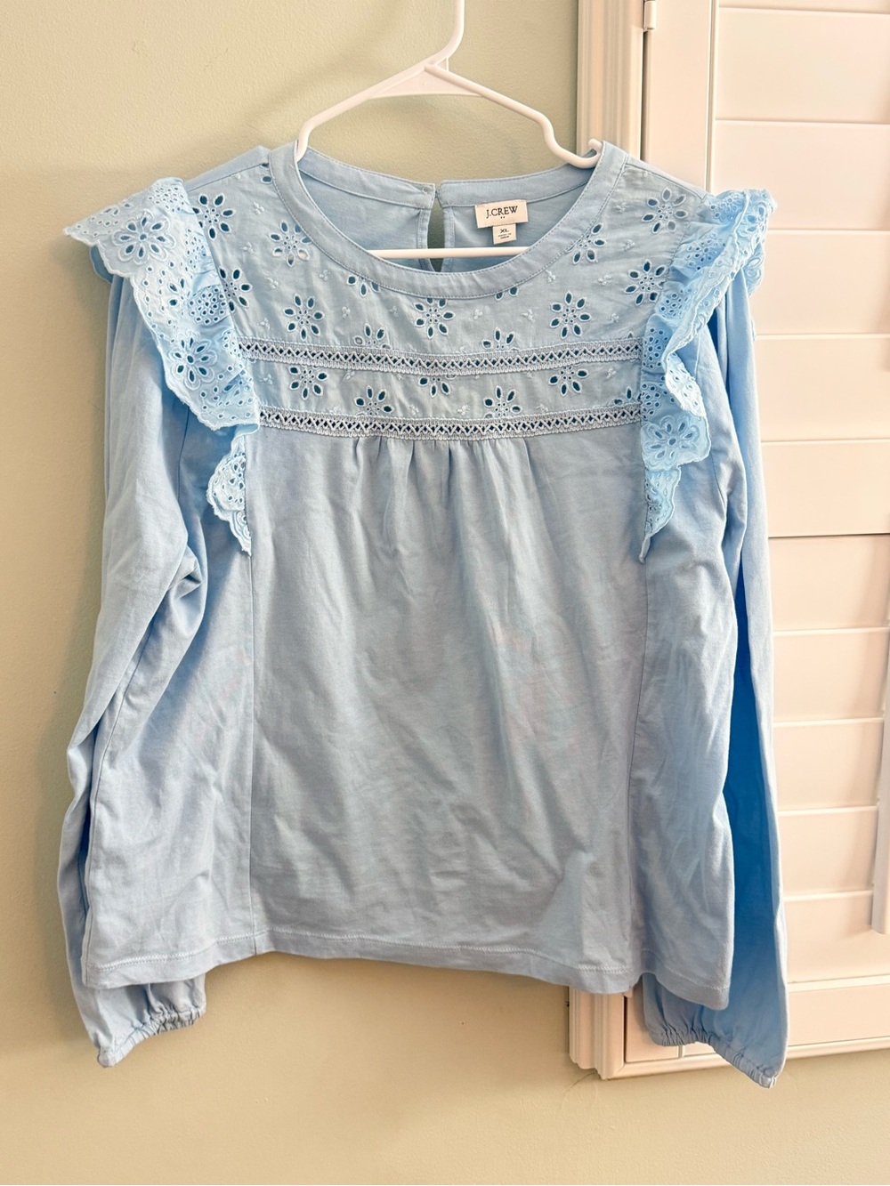 J. Crew Women’s ' Light Blue Eyelet Long-Sleeve Top XL